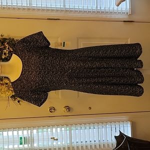 S.L. Fashions black gray Boucle fit & flare metallic short sleeve dress 16 NEW…